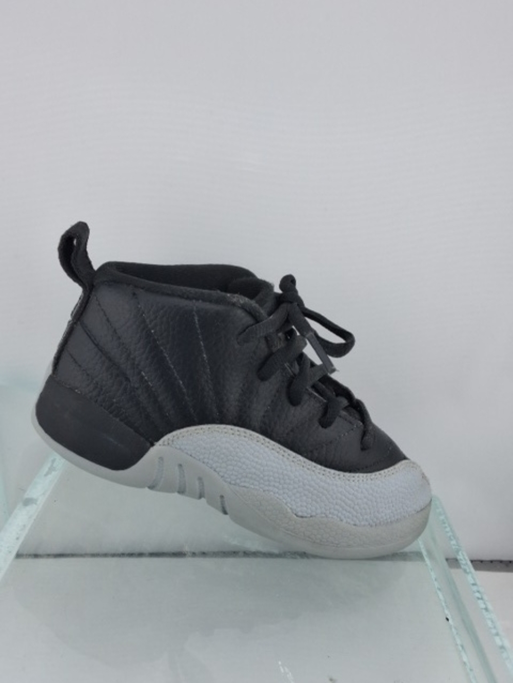 Jordan 12s Kids Black and Light Gray Mid-Top Sneaker
